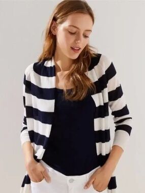 LOFT Navy & White Striped Hooded Cardigan XXL